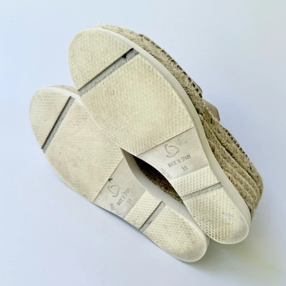Kanna Gold Metallic Nubuck Suede Crossover Platform Wedge Espadrille Sandal 8